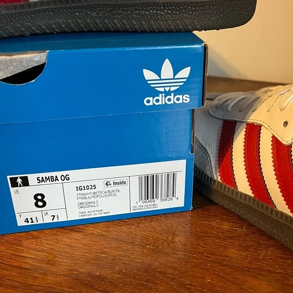 ADIDAS White/Scarlet Samba OG - Picture 9 of 11